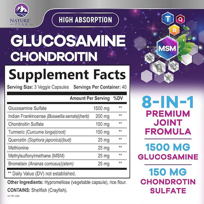 Glucosamine Chondroitin Supplements MSM Complex - Antioxidant & Joint Support with Turmeric, Boswellia, Quercetin - For Occasional Discomfort of Joints, Back, Hands, Knees & Mobility - 120 Capsules