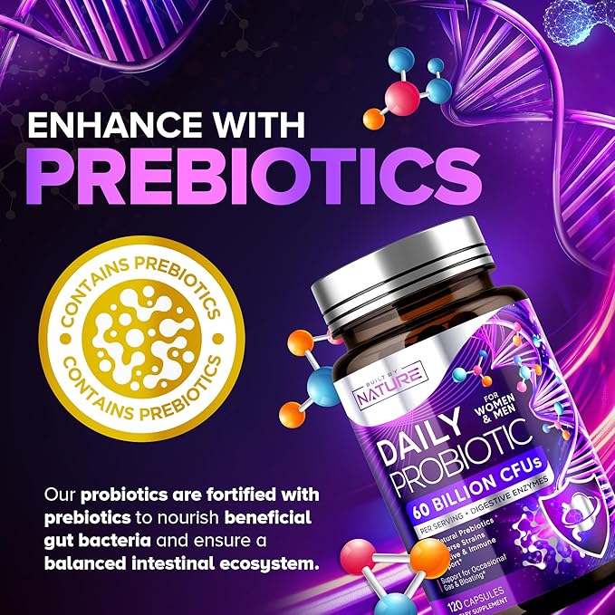 Built by Nature Probiotic for Women & Men – 60 Billion CFU, 10 Strains + Prebiotics & Digestive Enzymes – Supports Digestive, Immune, Reduce Gas & Bloating – Shelf Stable, Non-GMO - 120 Capsules