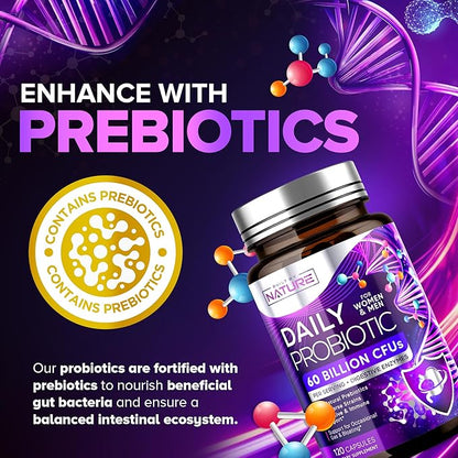 Built by Nature Probiotic for Women & Men – 60 Billion CFU, 10 Strains + Prebiotics & Digestive Enzymes – Supports Digestive, Immune, Reduce Gas & Bloating – Shelf Stable, Non-GMO - 120 Capsules
