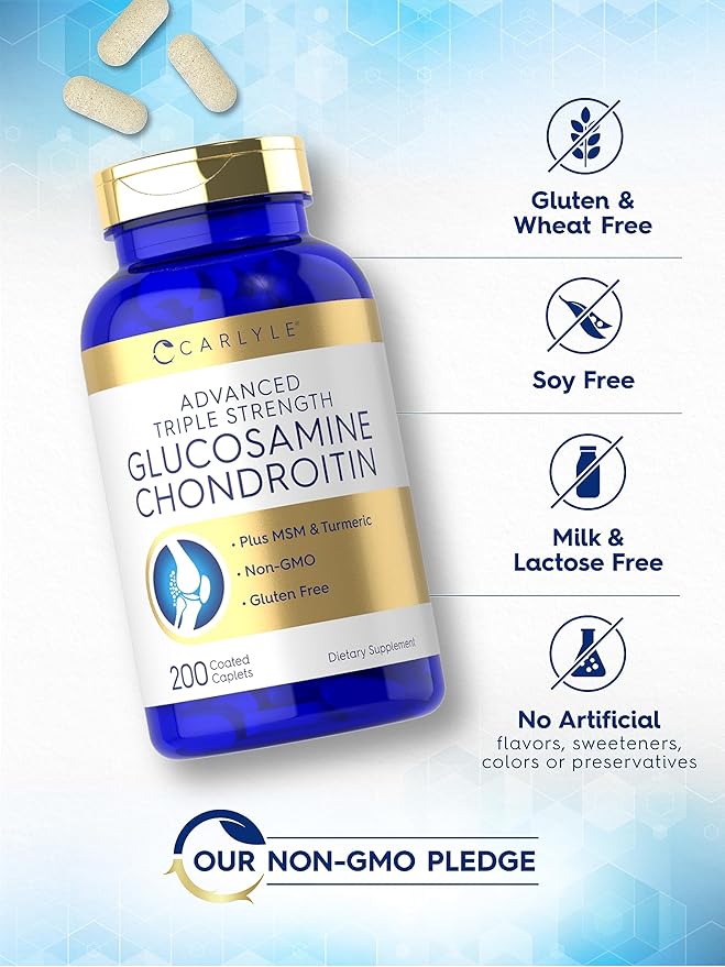 Carlyle Glucosamine Chondroitin MSM Turmeric | 4050 mg | 200 Count | Advanced Triple Strength Supplement | Non-GMO & Gluten Free