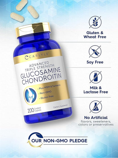 Carlyle Glucosamine Chondroitin MSM Turmeric | 4050 mg | 200 Count | Advanced Triple Strength Supplement | Non-GMO & Gluten Free