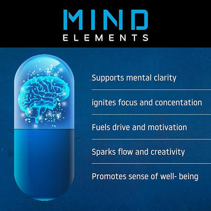 Nootropic Brain Support Supplement, Mind Elements, Boost Focus, Memory, Concentration, Clarity with Bacopa Monnieri, Alpha GPC, DMAE, Huperzine 60 Capsules