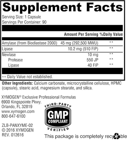 XYMOGEN PanXyme pH - Digestive Enzymes for Gut Health - Amylase, Lipase, and Protease Enzyme Supplement - Gut Health Supplements for Digestion Support - Gluten Free + Vegan (90 Capsules)