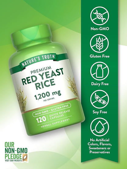 Nature's Truth Red Yeast Rice Capsules 1200 mg | 120 Count | Non-GMO & Gluten Free Supplement