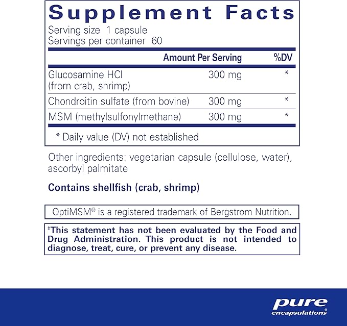 Pure Encapsulations Glucosamine Chondroitin with MSM - Supports Joint Health & Normal Cartilage Formation* - Maintains Enzyme Activity - Gluten-Free & Non-GMO - 60 Capsules