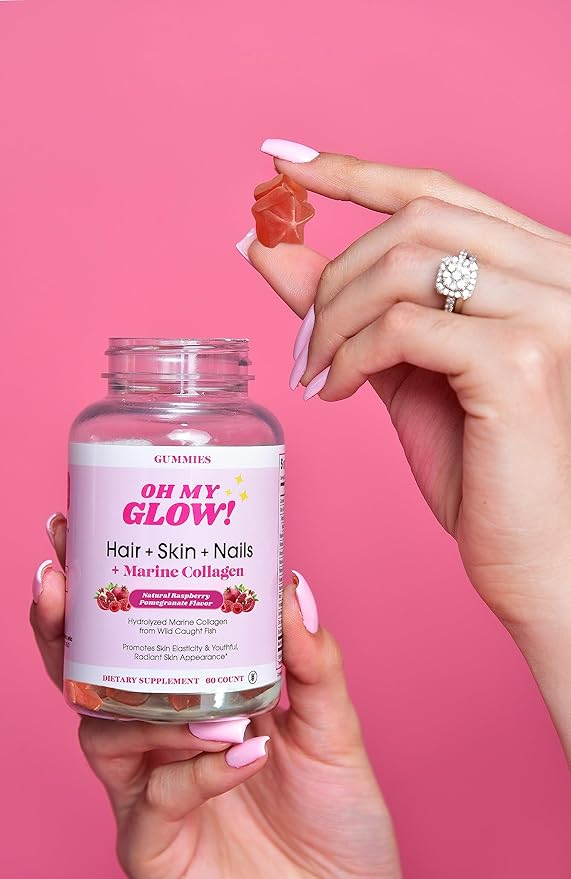 Hair, Skin & Nails + Marine Collagen – Gluten-Free, Non-GMO Gummies, Raspberry Pomegranate