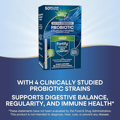 Nature's Way Extra Strength(1) Fortify Probiotic, Prebiotics, 50 Billion Live Cultures, Digestive and Immune Health Support*, 30 Capsules (Packaging May Vary)
