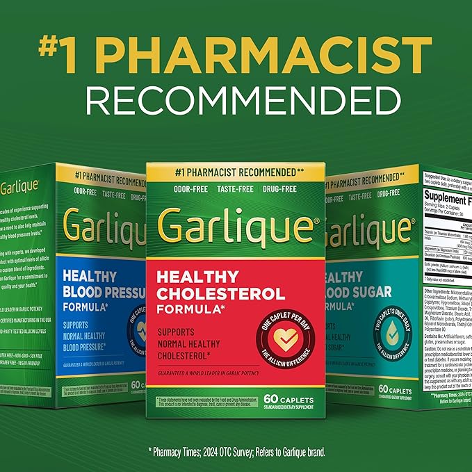 Garlique Garlic Extract Supplement, Healthy Blood Pressure Formula, 1800 mcg allicin, Odorless & Vegan, 60 Caplets