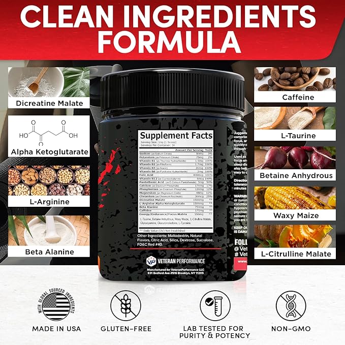 Pre Workout Powder for Men and Women – Natural Pre-Workout Drink Mix – No Sugar, Zero Calorie, No Creatine, Clean – Gym Pre Workout (Fruit Punch)