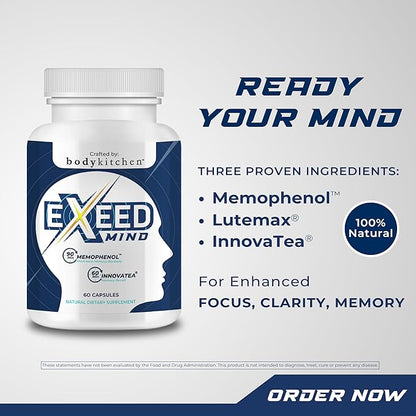 Body Kitchen EXEED Mind Crafted Supports Mental Clarity, Cognitive Function, with Memophenol, Lutemax 20/20, InnovaTea, Veggie Caps, 60 Count