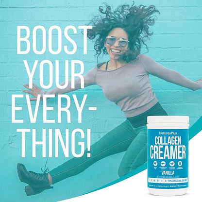 NaturesPlus Collagen Creamer, Vanilla - 0.66 lb Powder - Hair, Skin, Nail & Joint Health, Immune System Support - Non-GMO, Gluten Free - 12 Servings