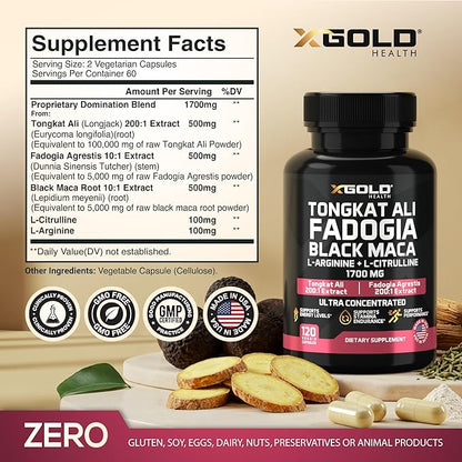 X Gold Health Tongkat Ali, Fadogia Agrestis, Black Maca, L-Arginine & L-Citrulline: Boost Energy, Vitality, Performance, Muscle Recovery & Balance – Premium Wellness Support for Men & Women