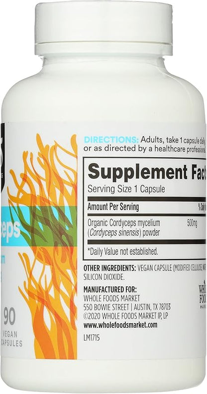 365 by Whole Foods Market, Cordyceps Mushroom Vegan Capsules, 500mg, 90 Count