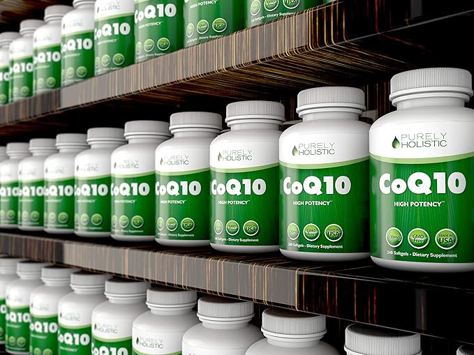 Purely Holistic CoQ10 100mg - 240 SoftGels - 8 Month Supply - Ubiquinone Coenzyme Q10 Supplement - with Organic Olive Oil - Soy Free Co Q 10 - Made in The USA