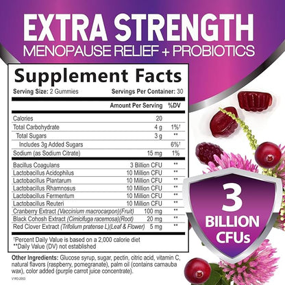 Menopause Supplements for Women - Probiotic for Women Gummy, 3 Billion CFU Natural Menopause Relief for Mild Hot Flashes & Night Sweats, PH, Vaginal Health Support, Probiotic Supplement - 60 Gummies