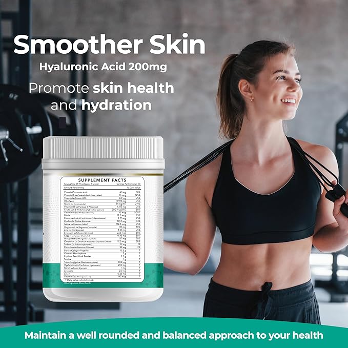 Collagen Peptides + Creatine Monohydrate + Psyllium Husk + Taurine + TMG + Hyaluronic Acid + MultiVitamin & Mineral (30 Servings, Unflavored)