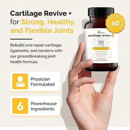 Cartilage Revive + Joint Support Supplement for Men and Women for Strong, Flexible Joints - Powered by D-Glucosamine Sulfate, MSM, Vitamin D3, Vitamin C and More - 60 Capsules