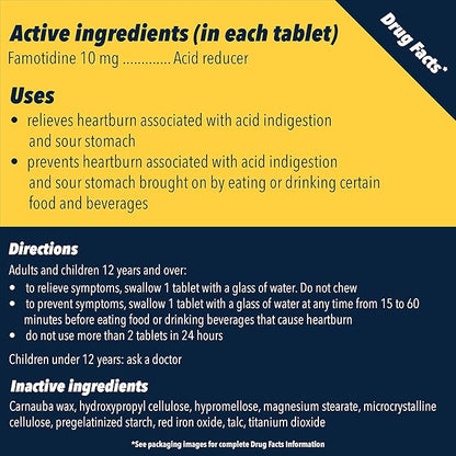 Pepcid AC Original Strength Heartburn Relief Tablets, OTC Medicine Prevents & Relieves Heartburn Due to Acid Indigestion & Sour Stomach, 10mg Famotidine Acid Reducer, Fast-Acting, 30 ct
