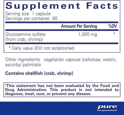 Pure Encapsulations Glucosamine Sulfate 1,000 mg | Supplement for Joint Support and Mobility, Cartilage Health, and Connective Tissue* | 60 Capsules