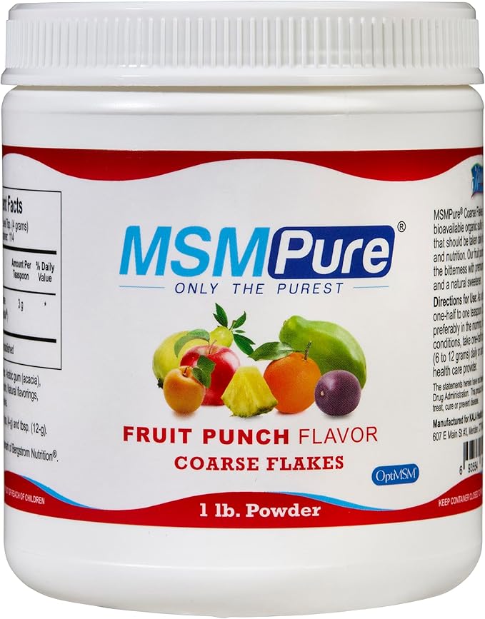 Kala Health MSMPure Fruit Punch Flavored, 1 lb, Coarse Powder Flakes, Organic Sulfur Crystals, 99.9% Pure Distilled MSM Supplement, Made in The USA
