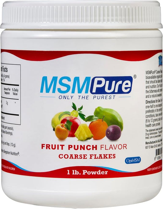 Kala Health MSMPure Fruit Punch Flavored, 1 lb, Coarse Powder Flakes, Organic Sulfur Crystals, 99.9% Pure Distilled MSM Supplement, Made in The USA