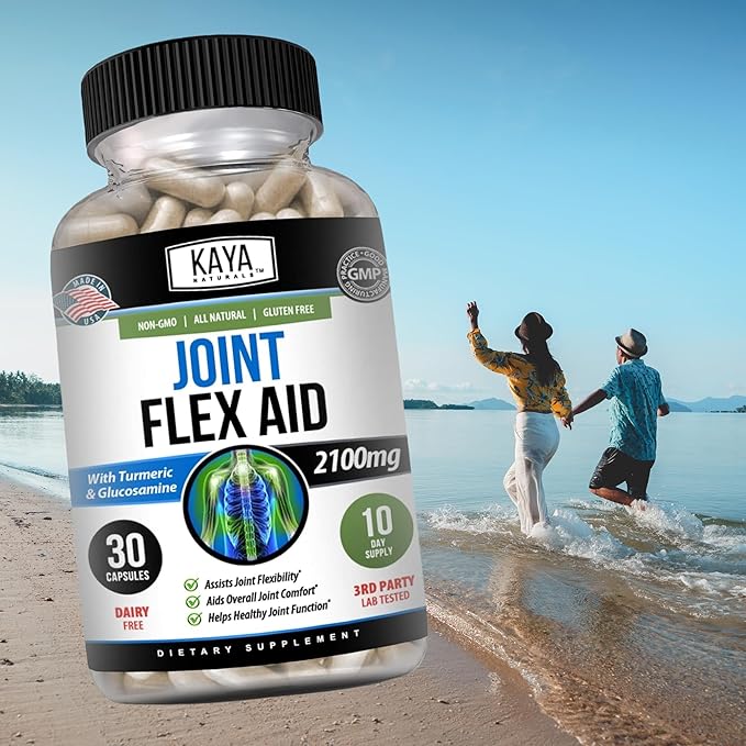 Kaya Naturals Mobility Flex Aid - Mobility Support Supplement for Men and Women - Turmeric Capsules with Glucosamine Sulfate - for Knee Support and Mobility Health - 30 Count