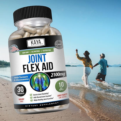 Kaya Naturals Mobility Flex Aid - Mobility Support Supplement for Men and Women - Turmeric Capsules with Glucosamine Sulfate - for Knee Support and Mobility Health - 30 Count