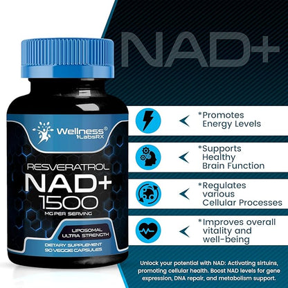 NAD Supplement, 1500mg - Liposomal NAD+ Supplement with Resveratrol, NAD Plus Boosting - Support Cellular Health, Stamina & Healthy Aging - Ultra Strength Capsules, USA Made - 3 Pack