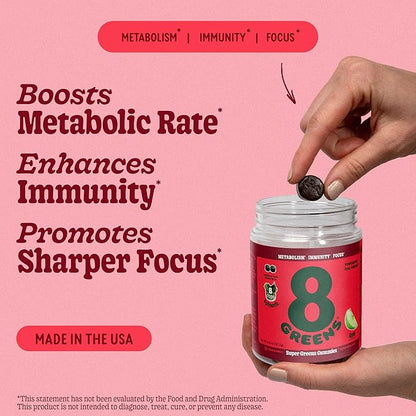 8Greens Supergreens Gummies | Super Greens Powder Superfood Gummy for Metabolism, Immunity & Focus, Digestive Health Enzymes, Organic: Chlorella, Spirulina, Aloe Vera, Apple Flavor, 200 Count