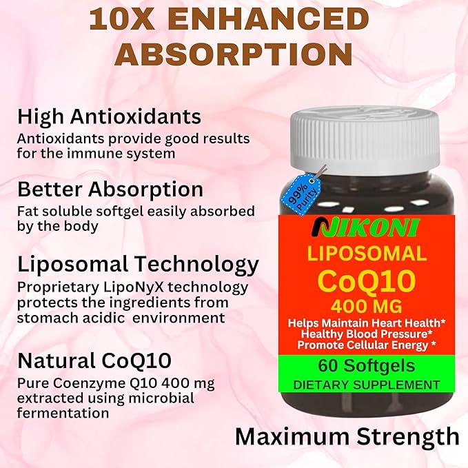 Liposomal CoQ10 400 mg, Higher Absorption, Supports Heart, Brain & Energy (240 Softgels)