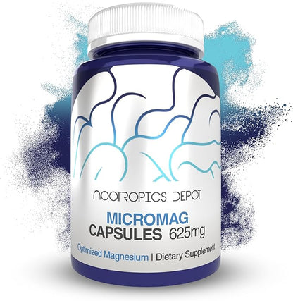 Nootropics Depot MicroMag Magnesium Capsules | 625mg | 90 Count | Contains 200mg of Elemental Magnesium
