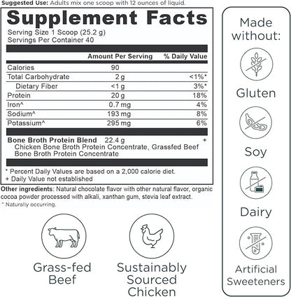 Ancient Nutrition Grass Fed, Cage Free, Bone Broth Protein Powder, 20g Protein, Hydrolyzed Collagen Peptides, Keto & Paleo Friendly, Supports Joint, Gut Health, Chocolate, 40 Servings