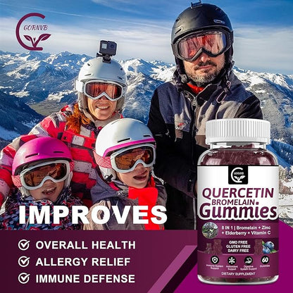 Quercetin Gummies with Bromelain 2378mg - Blend with Elderberry, Echinacea Purpurea Extract, Zinc, Vitamin C,D3,K2, Complex Supports Immune, Cardiovascular & Respiratory, Vegan Gummy for Adult & Kid