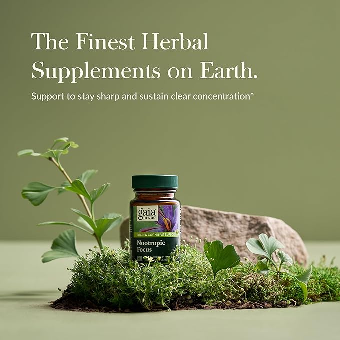 Gaia Herbs Nootropic Focus - Brain & Cognitive Support Supplement to Help Maintain Healthy Concentration* - with Saffron, Lemon Balm & Spearmint - 20 Liquid Phyto-Capsules (Up to 10-Day Supply)