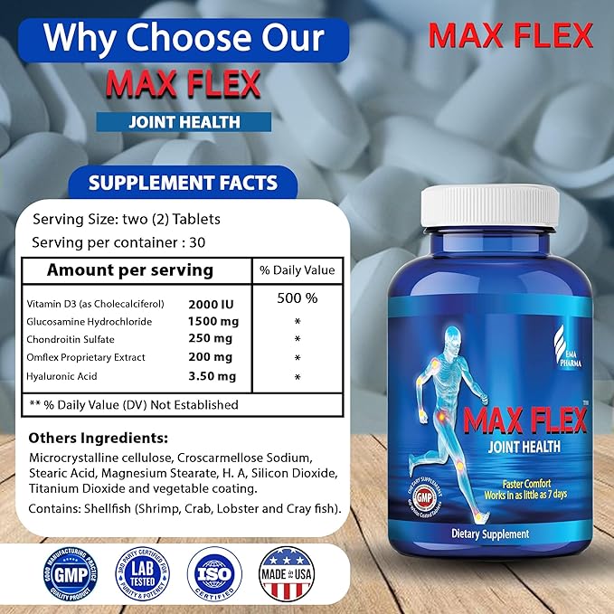 MAX FLEX UC-II, Collagen Supplement for Joint Health – Advanced Joint Support Supplement with Glucosamine, Chondroitin, Joint Inflammatory Relief as Turmeric – Gluten Free – 60 Tablets, 2 Tablets/Day