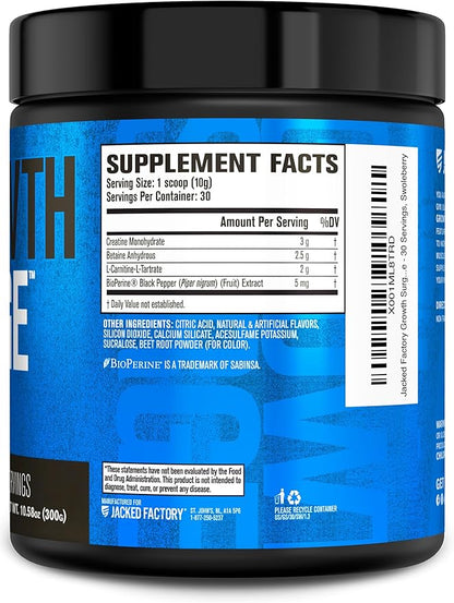 Jacked Factory Growth Surge Creatine Post Workout w/L-Carnitine - Daily Muscle Builder & Recovery Supplement with Creatine Monohydrate, Betaine, L-Carnitine L-Tartrate - 30 Servings, Swoleberry