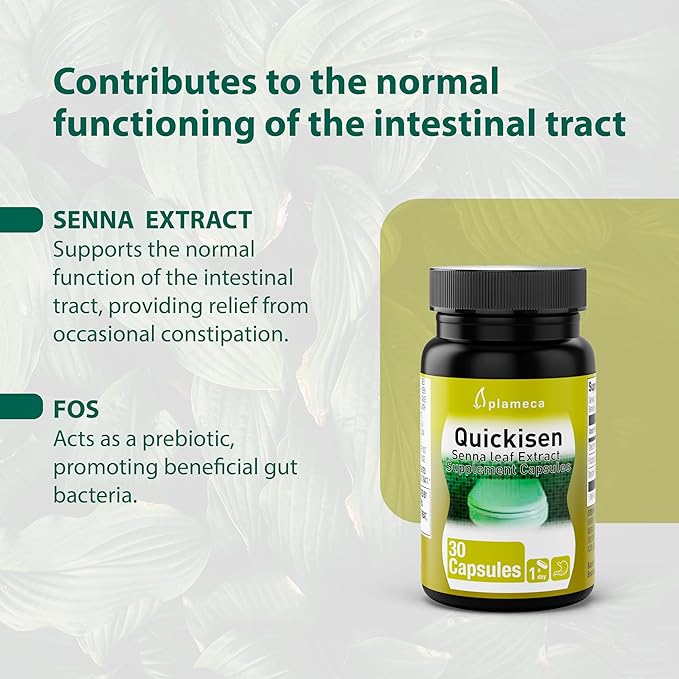 Quickisen Laxative Capsules, Relief from Occasional Constipation, Natural Senna Extract, Supports Intestinal Health, Dietary Supplement Gluten-Free and Dairy-Free, 30 Capsules