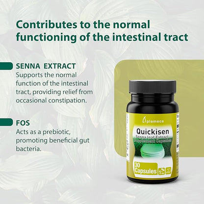 Quickisen Laxative Capsules, Relief from Occasional Constipation, Natural Senna Extract, Supports Intestinal Health, Dietary Supplement Gluten-Free and Dairy-Free, 30 Capsules