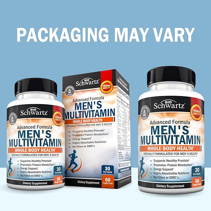 Men's Multivitamin with Vitamin C A B D3 E Zinc for Immune Support - Once Daily Supplement for Energy & Heart - Antioxidants & Digestive Enzymes for Absorption - Mental Clarity & Focus Support -60 Ct