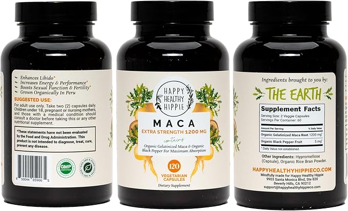 Organic Maca Root Capsules 1200 mg – Libido Booster for Women Fast Acting & Potent | Aphrodisiac Supplement | Energy Pills from Peru | Includes Black Pepper for High Absorption | Vegan, 120 Ct