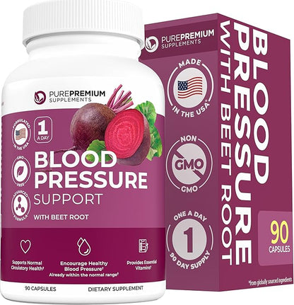 PurePremium Beet Root Capsules for Normal Blood Pressure Support - with Beetroot, Hawthorn, Hibiscus - Beets Supplements for Normal Nitric Oxide - 90 Capsules