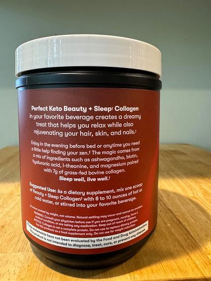 Perfect Keto Beauty + Sleep Grass Fed Collagen Peptides Protein Powder with Ashwagandha, Magnesium, Biotin, Hyaluronic Acid, L Theanine, Hair, Skin, Nails & Relaxation Support, Mexican Hot Chocolate
