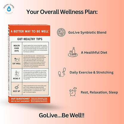 GoLive Prebiotic and Probiotic for Women, Men, Kids. Tangerine Turmeric Synbiotic Powder w/ L-Glutamine, Vitamin D3, Electrolytes. For Gut Health, Digestion, Metabolism, Immunity 15-50B CFUs.