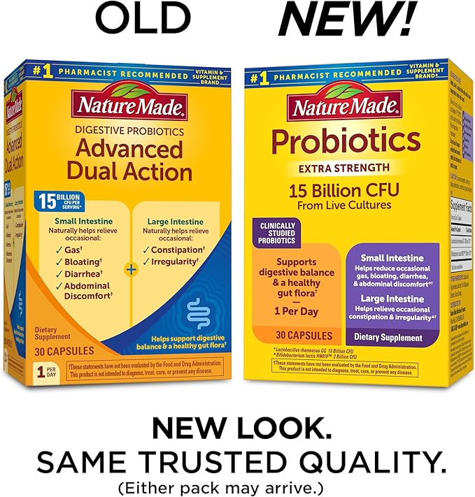 Nature Made Probiotics for Digestive Health Extra Strength 15 Billion CFU from Live Cultures, Probiotics for Women and Men, 30 Probiotic Capsules, 30 Day Supply