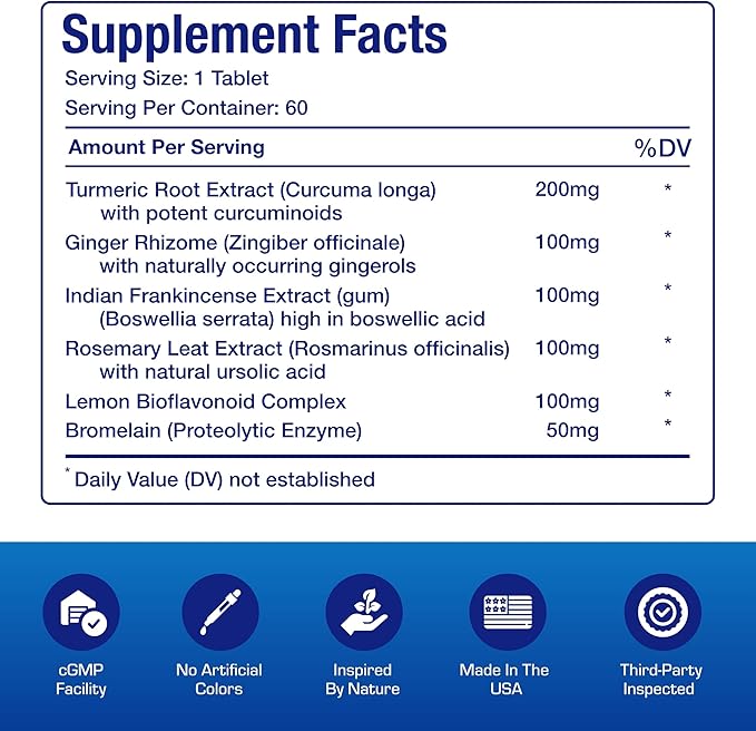 Pro Enz Joint Support Supplement - Clinical Formula Turmeric Boswellia Supplement for Joint & Cartilage Mobility and Comfort Support plus Eicosanoid Management with Proteolytic Enzymes (60 tablets)