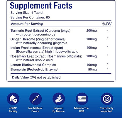 Pro Enz Joint Support Supplement - Clinical Formula Turmeric Boswellia Supplement for Joint & Cartilage Mobility and Comfort Support plus Eicosanoid Management with Proteolytic Enzymes (60 tablets)