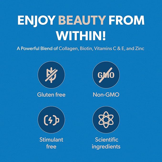 BIOMA Hair, Skin & Nails Beauty Gummies - Supports Growth & Strength with Biotin, Collagen, Zinc & Vitamins C & D - Gluten-Free - 60 Gummies (30-Day Supply)