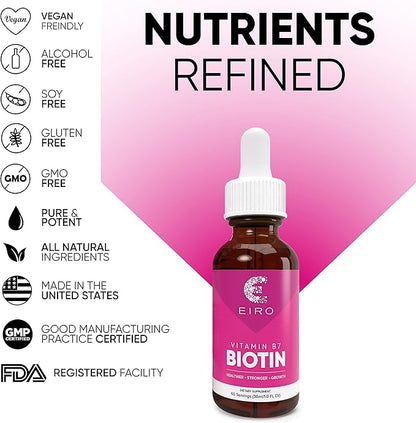 EIRO Biotin Liquid Drops | 6000mcg per serving | Healthier, Stronger, Faster - Hair & Nails | Superior Absorption