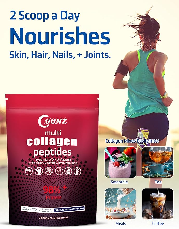 Multi Collagen Protein Powder - Type I,II,III,V,X with Biotin, Hyaluronic Acid, Vitamin C - Unflavored Collagen Peptides Supplements(Multi Collagen Peptides 2lb)