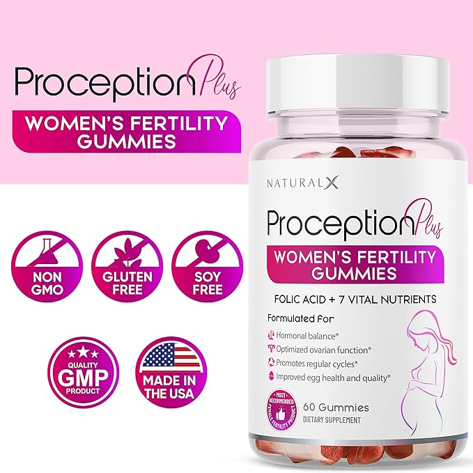 Fertility Gummies for Women - Myo-Inositol, Folic Acid, Biotin, B Vitamins - Inositol Supplement for Female Fertility Support, Hormone Balance, Ovulation, Prenatal Conception (60 Vegan Gummies)